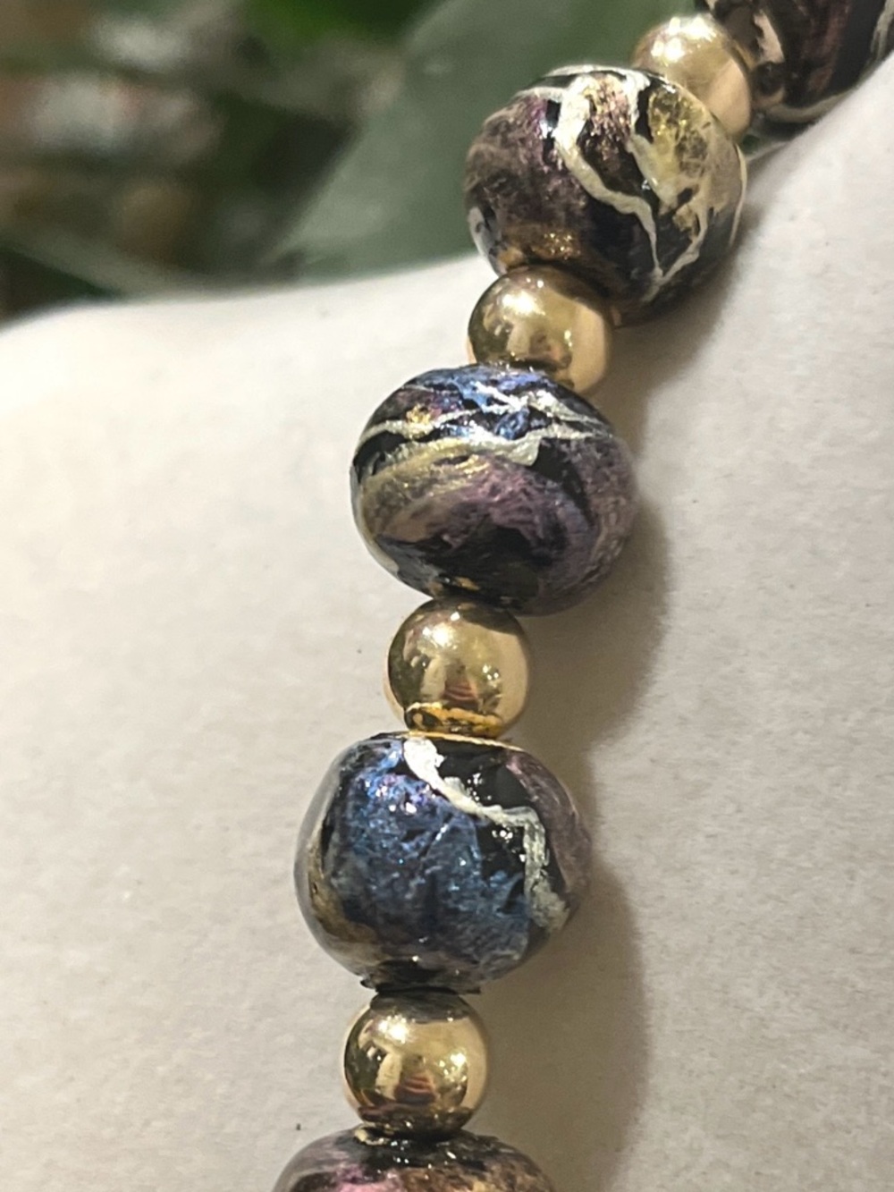 Gold Tone and Multicolored Painted Marbled Bead Necklace - Picture 5 of 5